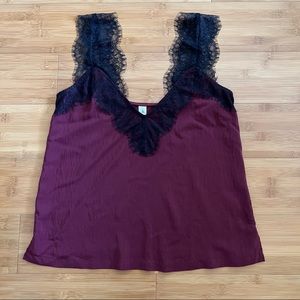 Mahina maroon tank top with lace size small